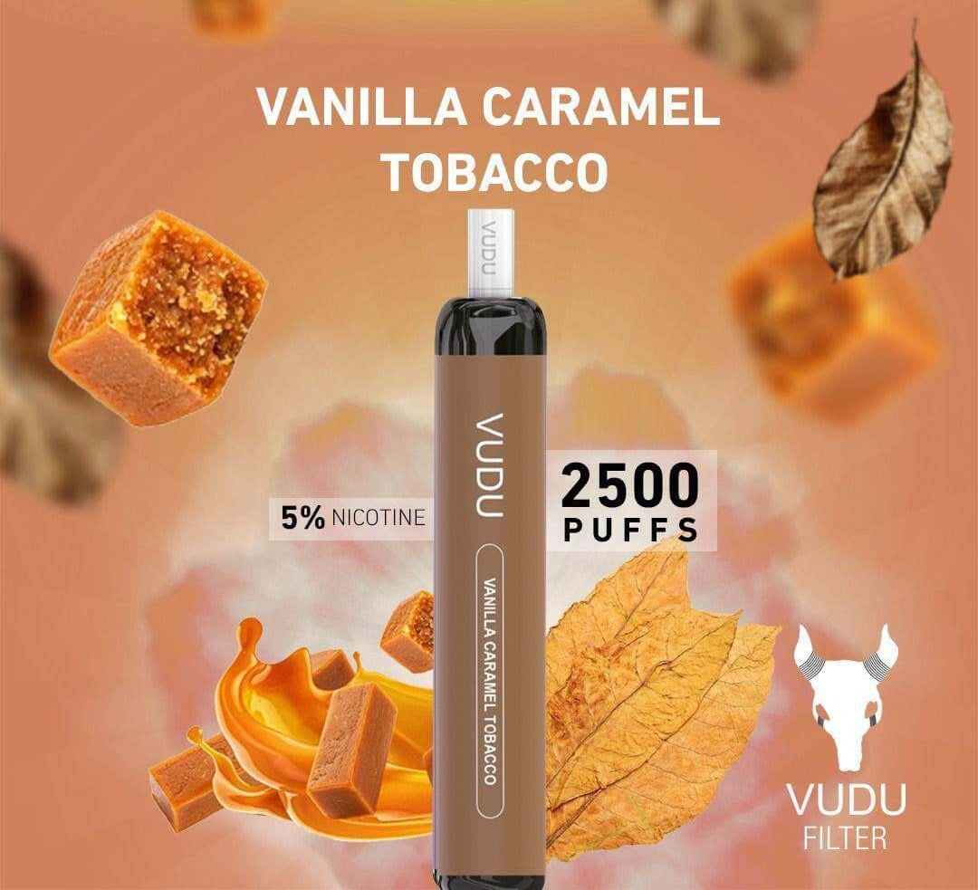 VUDU VANILLA CARAMEL TOBACCO DISPOSABLE 2500 PUFFS-50MG