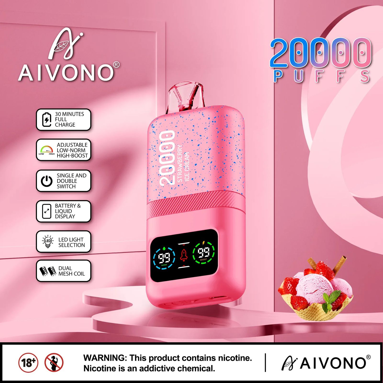 AIVONO 20000 Puffs Disposable Vape 50mg (5%)