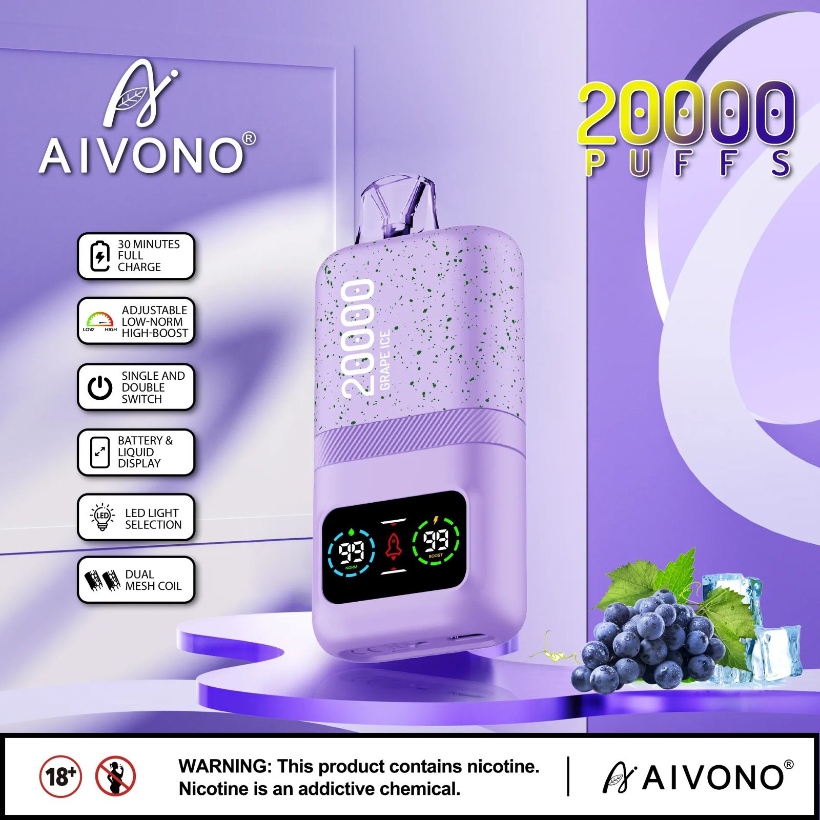 AIVONO 20000 Puffs Disposable Vape 50mg (5%)