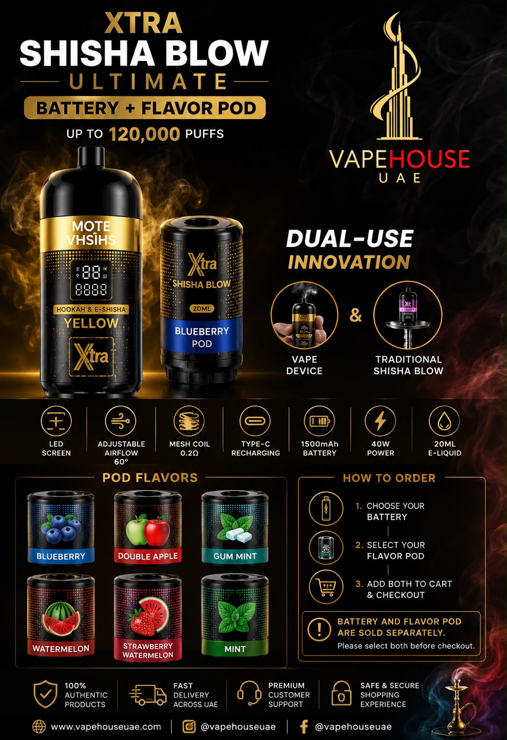 Xtra Shisha Blow Ultimate – Battery + Flavor Pod