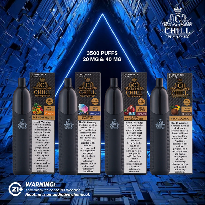 CHILL  DISPOSABLE  VAPE  3500  Puffs / 20mg & 40mg .     (BUY ONE GET ONE FREE ) (Copy)