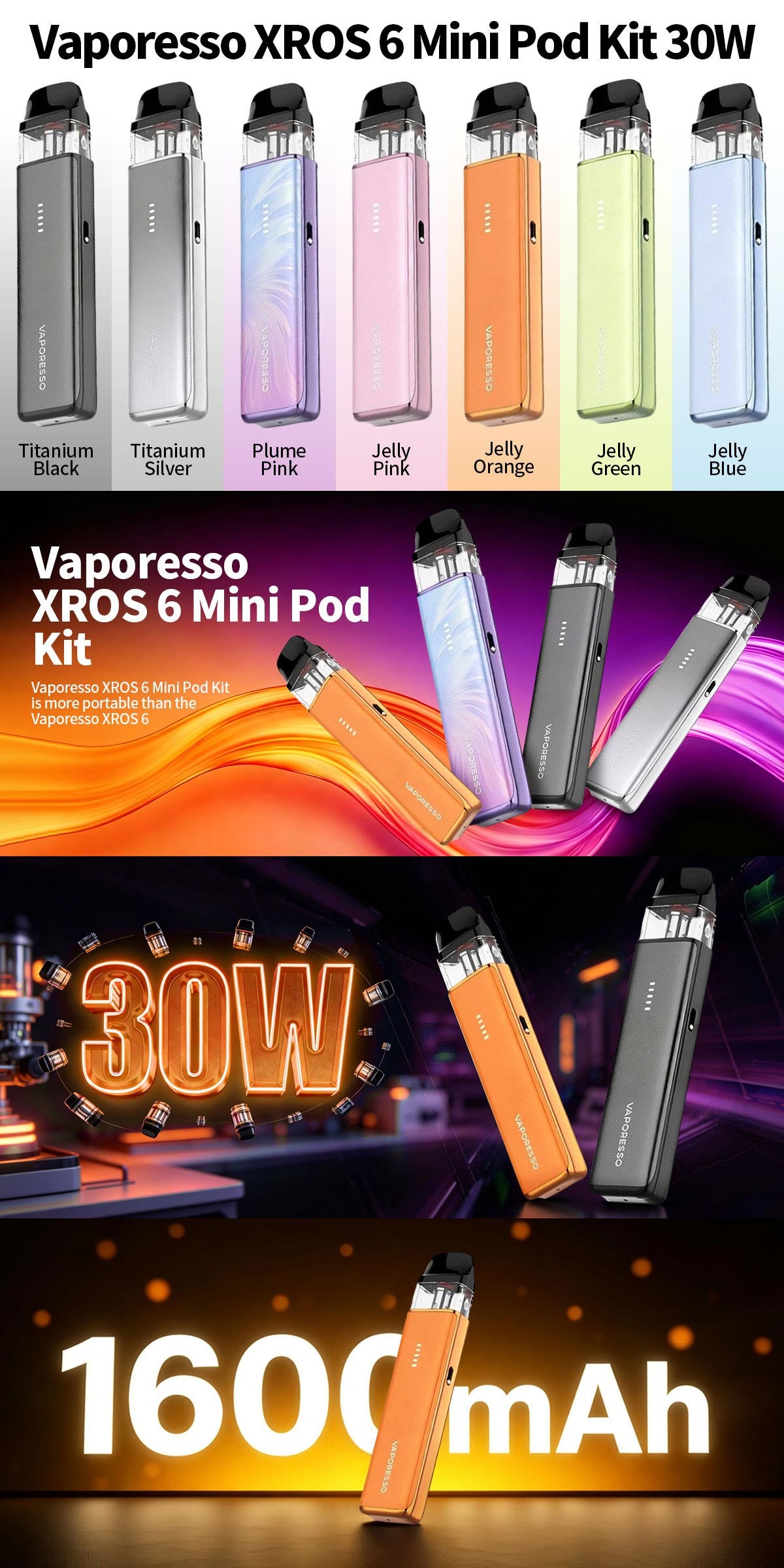 VAPORESSO XROS 6 MINI – 1600mAh / 3ML / 0.6Ω